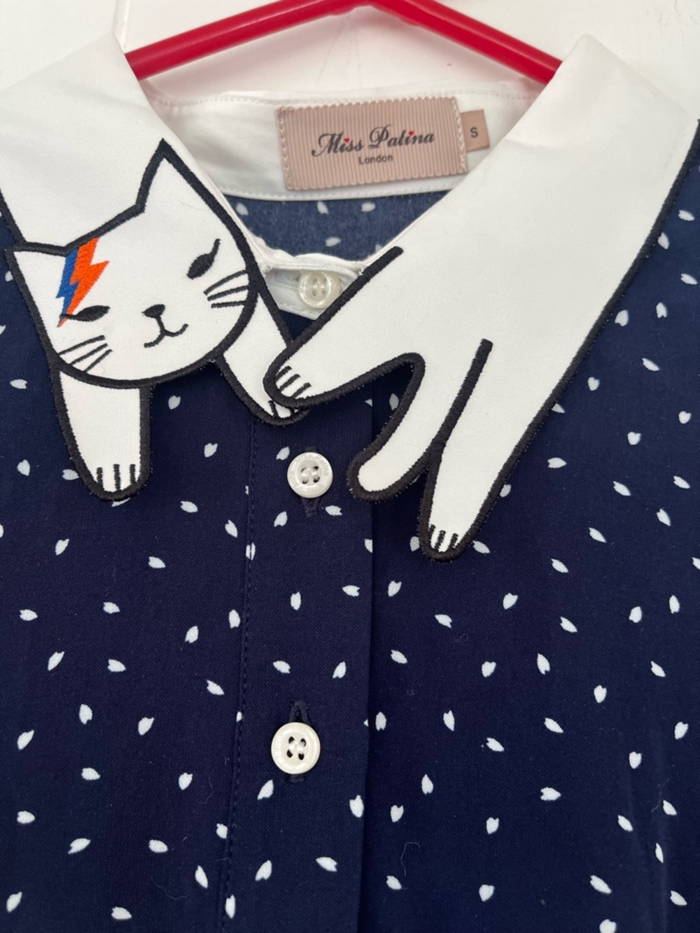Miss Patina Bowie Long Sleeve Cat Dress Kitty Collar Size Small - Picture 6 of 14